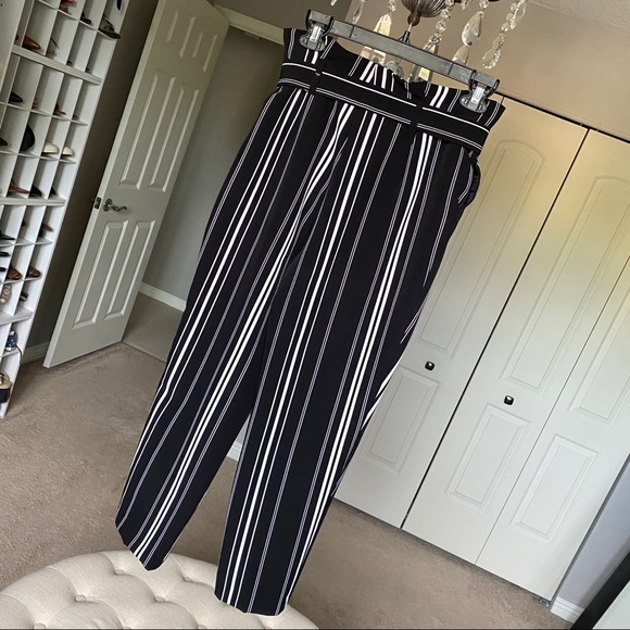 Miss Selfridge Black Mono Striped Paperbag Trouser - Picture 5 of 8